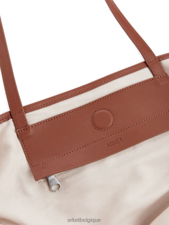 ARKET sac à main en toile à détails en cuir unisexe blanc cassé/cognac T46DR750 Sacs