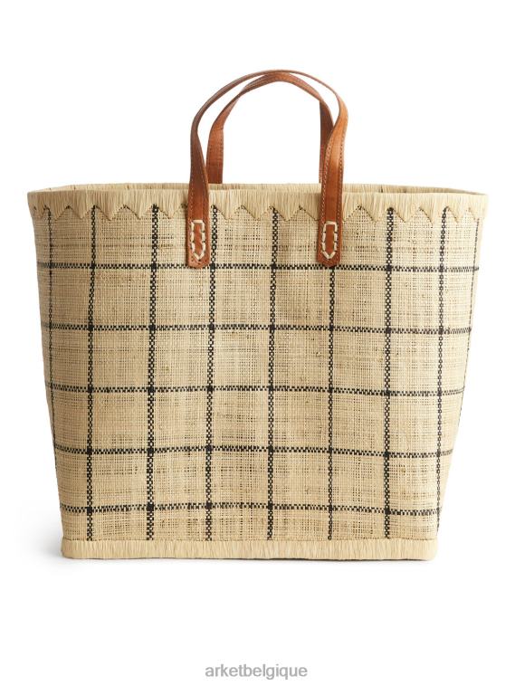 ARKET un monde d'artisanat grand sac en raphia unisexe beige/noir T46DR651 Sacs