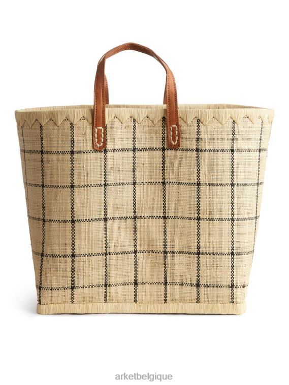 ARKET un monde d'artisanat grand sac en raphia unisexe beige/noir T46DR651 Sacs