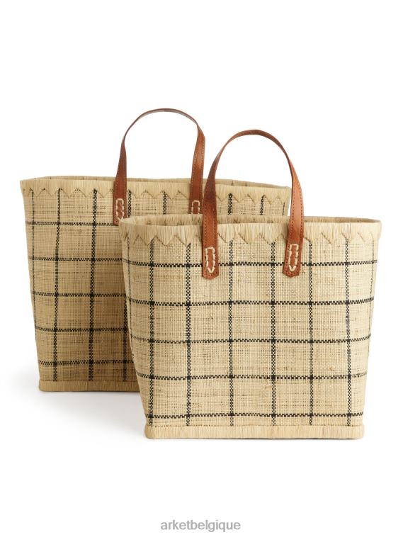 ARKET un monde d'artisanat grand sac en raphia unisexe beige/noir T46DR651 Sacs