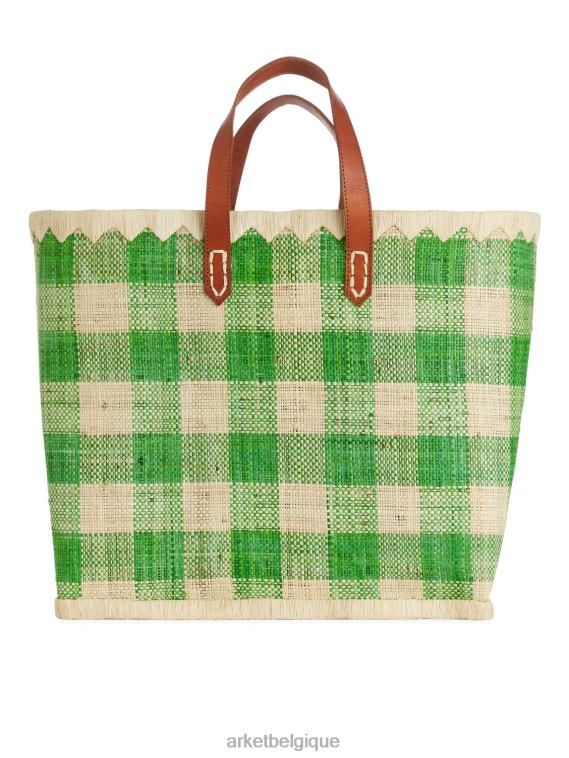 ARKET un monde d'artisanat grand sac en raphia unisexe vert/beige T46DR630 Sacs