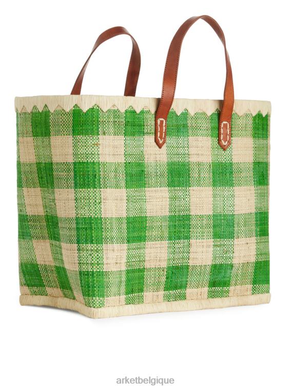ARKET un monde d'artisanat grand sac en raphia unisexe vert/beige T46DR630 Sacs