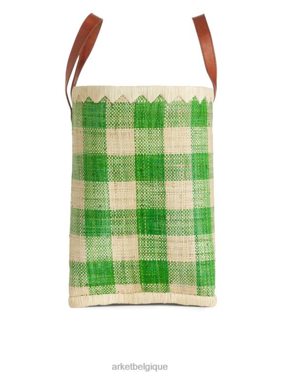 ARKET un monde d'artisanat grand sac en raphia unisexe vert/beige T46DR630 Sacs