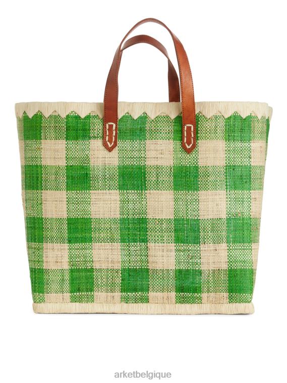 ARKET un monde d'artisanat grand sac en raphia unisexe vert/beige T46DR630 Sacs